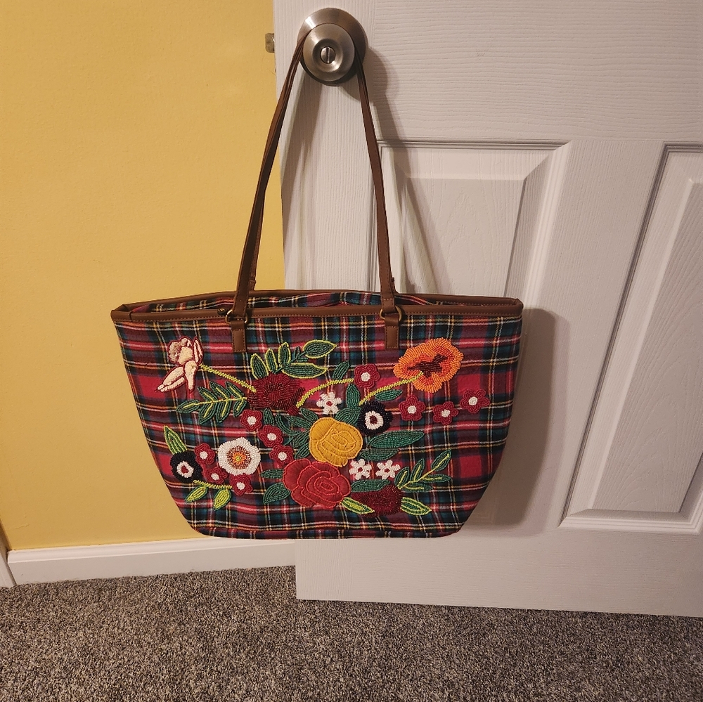 America & Beyond Red Plaid Tote (NWT)